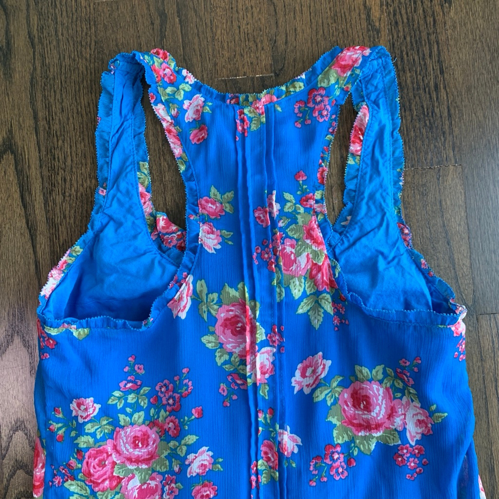 Abercrombie & Fitch Blue Floral Ruffle Tiered Mini Dress Cottagecore Small - Picture 12 of 13